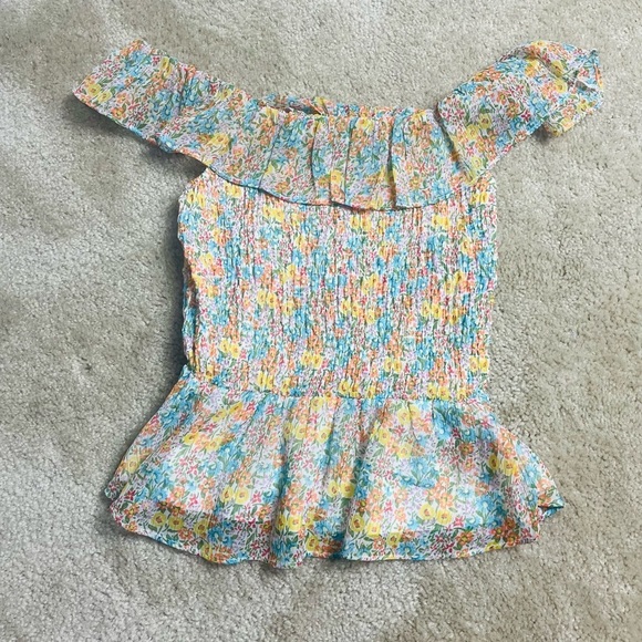 Women’s LC Lauren Conrad Print Smocked Ruffle Tank SZ XS - Picture 2 of 4